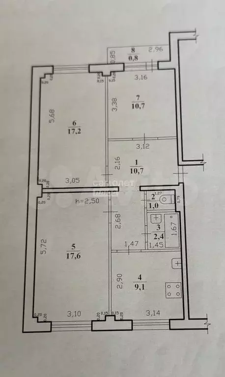 3-к. квартира, 68,7 м, 5/5 эт. - Фото 0