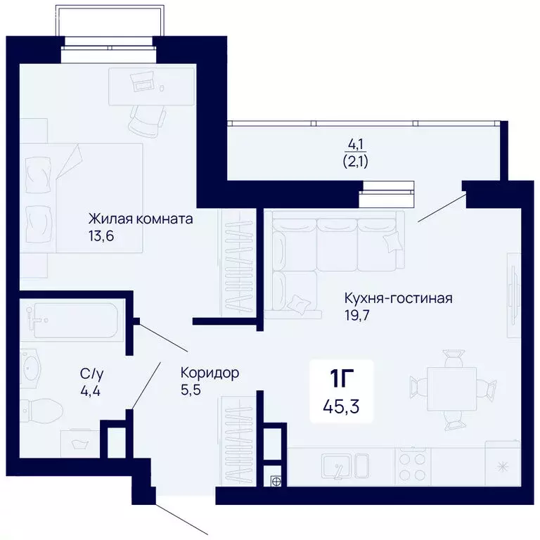 1-комнатная квартира: Екатеринбург, жилой комплекс Галактика (45.3 м) - Фото 0