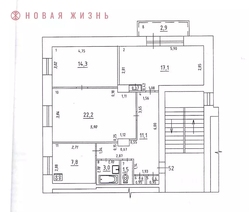 3-к кв. Самарская область, Самара Молодогвардейская ул., 218 (79.4 м) - Фото 2