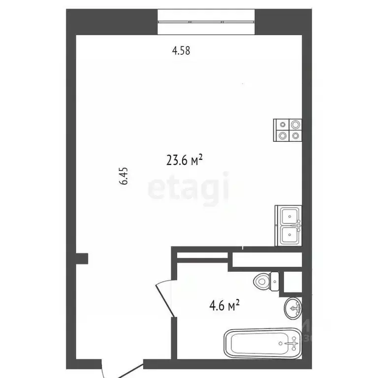 Студия Омская область, Омск ул. Малиновского, 18к2 (28.2 м) - Фото 1