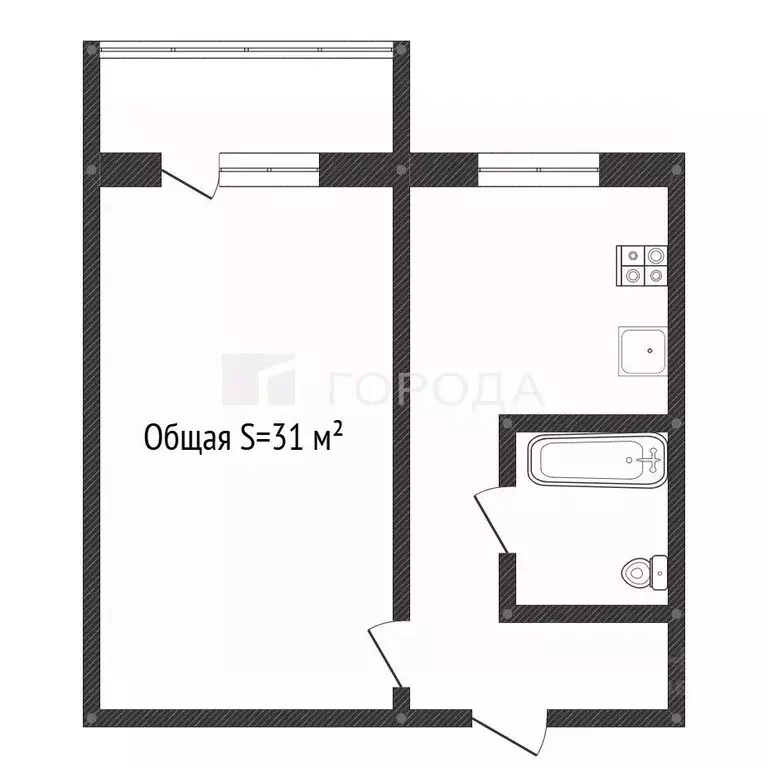1-к кв. Кемеровская область, Новокузнецк ул. Грдины, 14 (31.0 м) - Фото 2