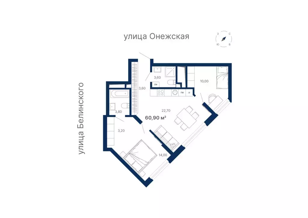 2-комнатная квартира: Екатеринбург, Онежская улица, 4 (61.3 м) - Фото 0