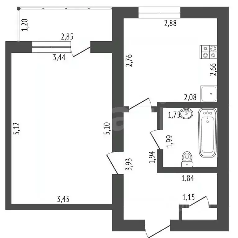 1-к кв. Башкортостан, Стерлитамак Коммунистическая ул., 52 (32.6 м) - Фото 2