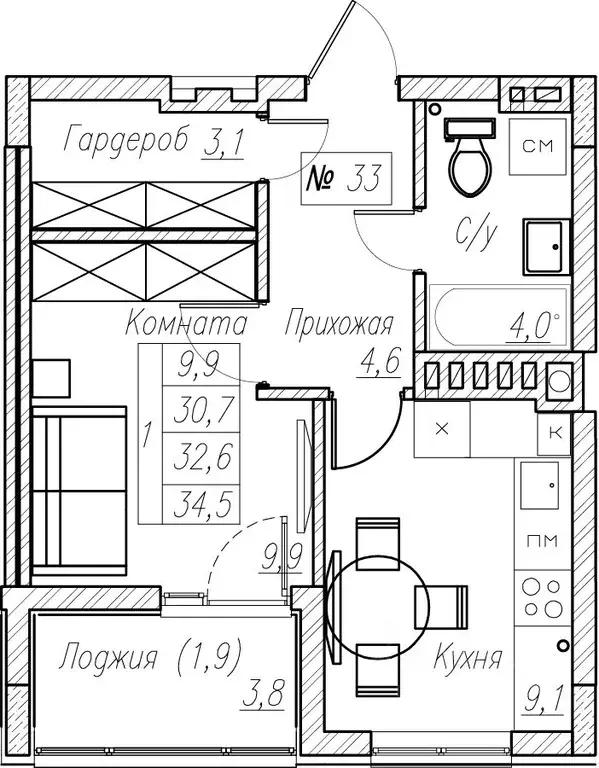 1-к кв. Калининградская область, Пионерский  (32.6 м) - Фото 1