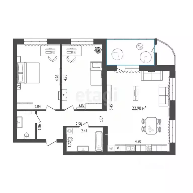 2-к кв. Тюменская область, Тюменский муниципальный округ, д. Дударева ... - Фото 2