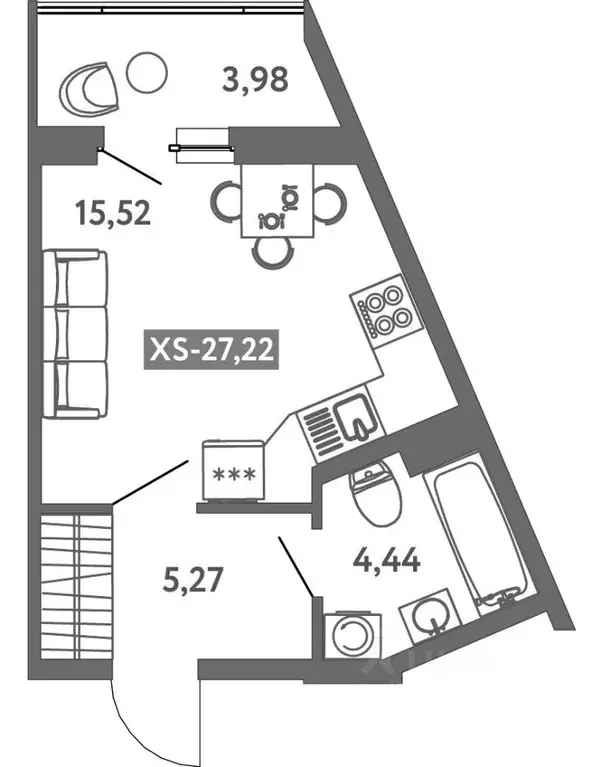 Студия Санкт-Петербург ул. Чирикова, 5 (27.22 м) - Фото 0