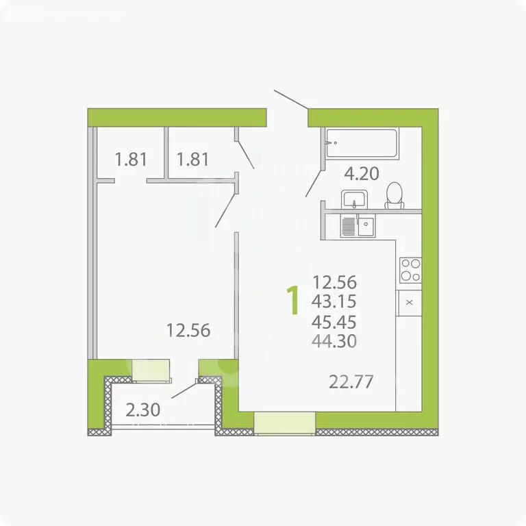 1-комнатная квартира: Семилуки, улица Маяковского, 3 (45 м) - Фото 1
