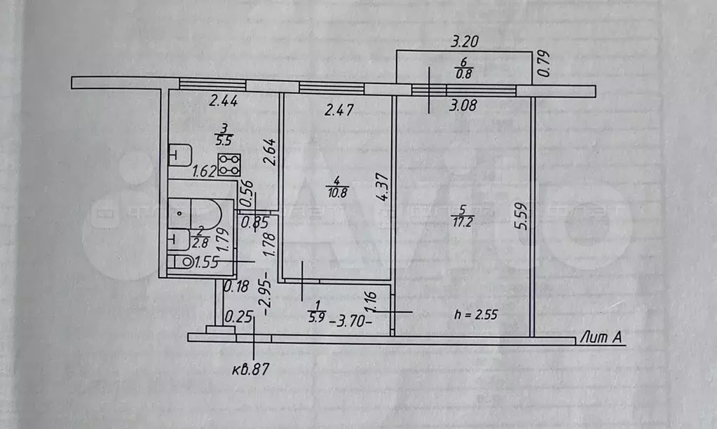 2-к. квартира, 43 м, 2/5 эт. - Фото 0