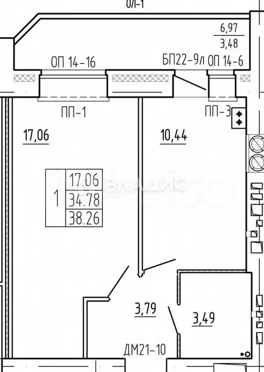1-к. квартира, 34,8 м, 9/9 эт. - Фото 0