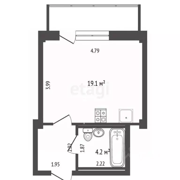 Студия Тюменская область, Тюмень ул. Константина Посьета, 4к1 (27.0 м) - Фото 1