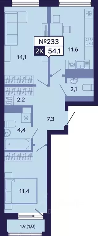 2-к кв. Саха (Якутия), Якутск ул. Новопортовская, 1Д (54.1 м) - Фото 1