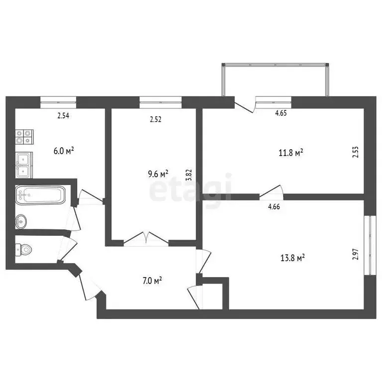 3-комнатная квартира: Бахчисарай, улица Гагарина, 5А (51.3 м) - Фото 1