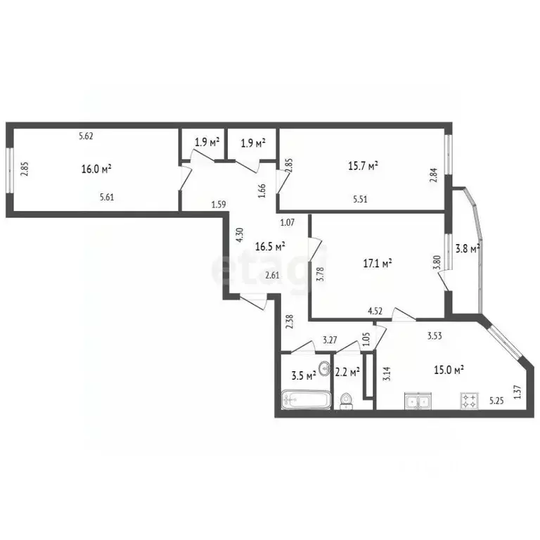 3-к кв. Санкт-Петербург ул. Ворошилова, 27к1 (89.8 м) - Фото 2