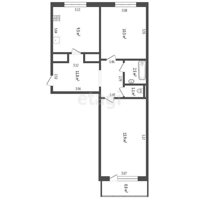 2-комнатная квартира: Чита, улица Текстильщиков, 9 (50.7 м) - Фото 1