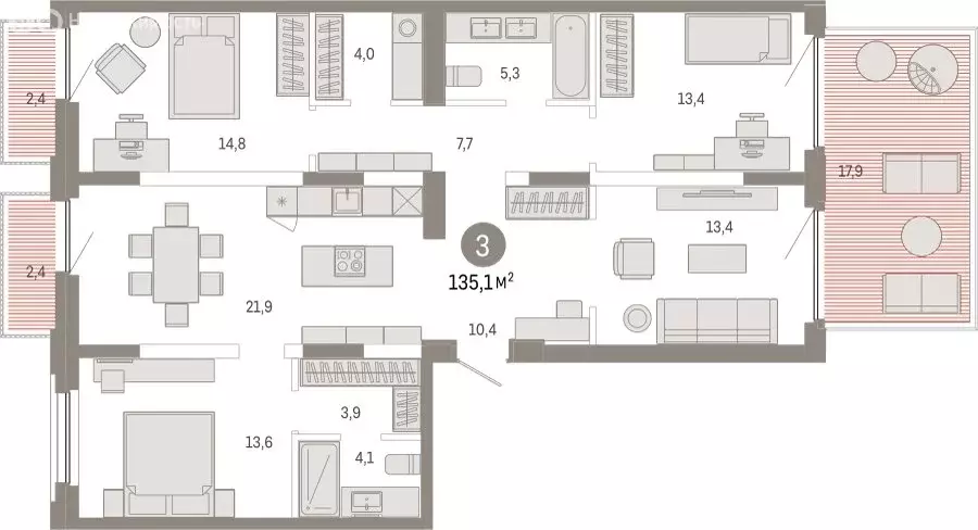 3-комнатная квартира: Тюмень, Мысовская улица, 26к2 (135.1 м) - Фото 1