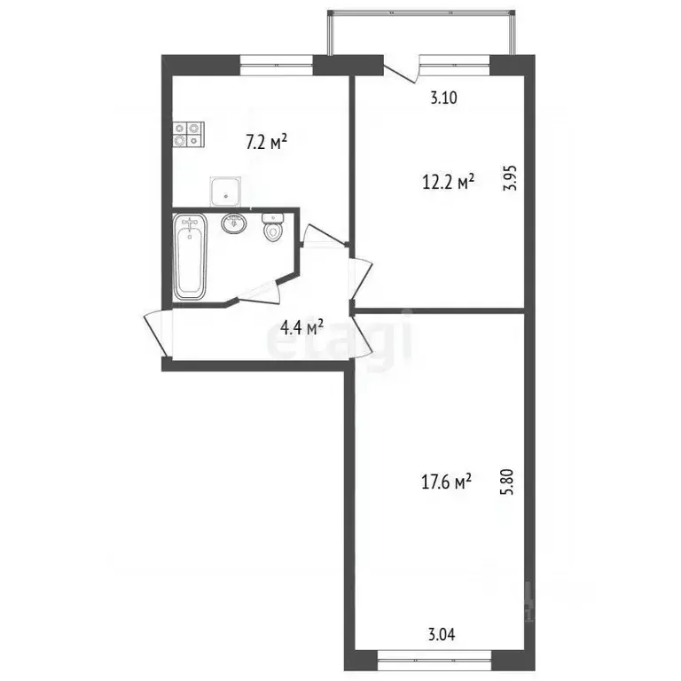 2-к кв. Вологодская область, Вологда Пролетарская ул., 22 (44.3 м) - Фото 2