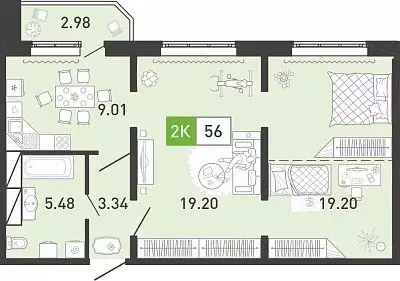 Продаётся 2-к квартира, 56 м - Фото 1
