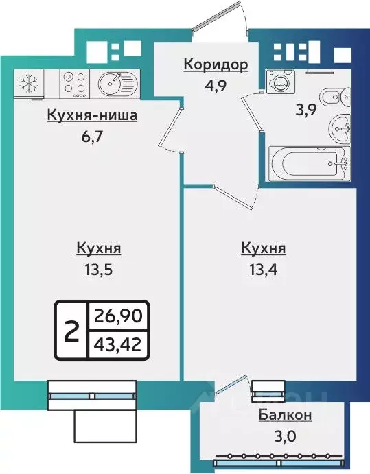 2-к кв. Удмуртия, Ижевск Аэропорт жилрайон, Артнова жилой комплекс ... - Фото 1