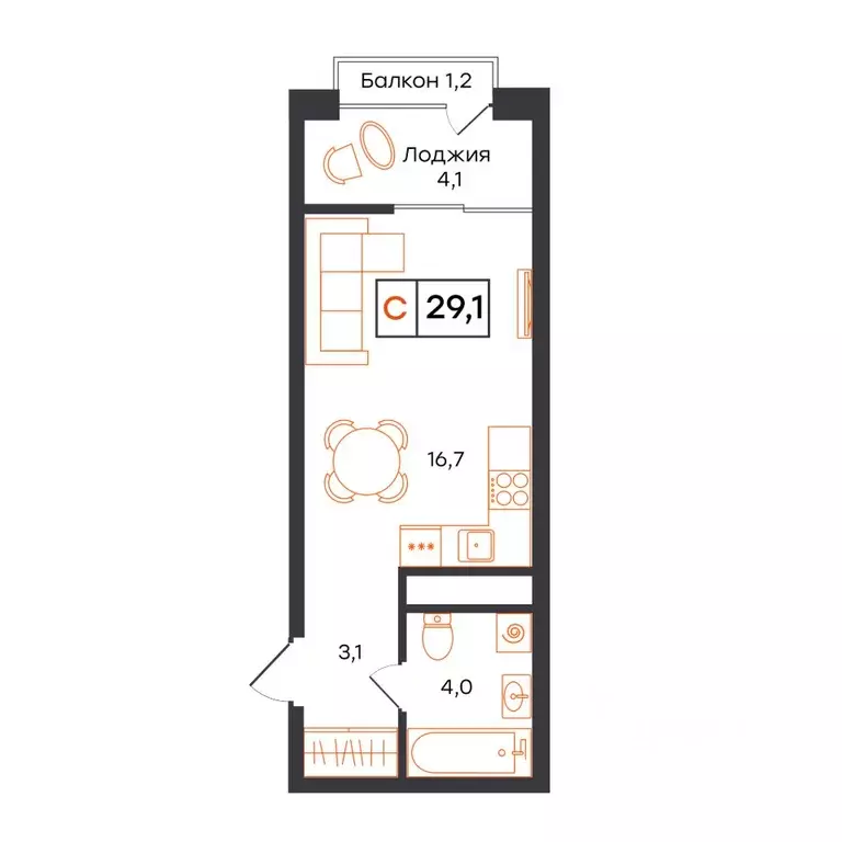 1-к кв. Тюменская область, Тюмень UNO жилой комплекс (29.1 м) - Фото 1