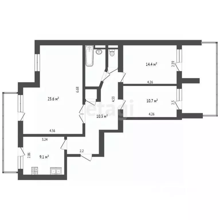 3-к кв. Крым, Симферополь ул. Лексина (77.0 м) - Фото 2