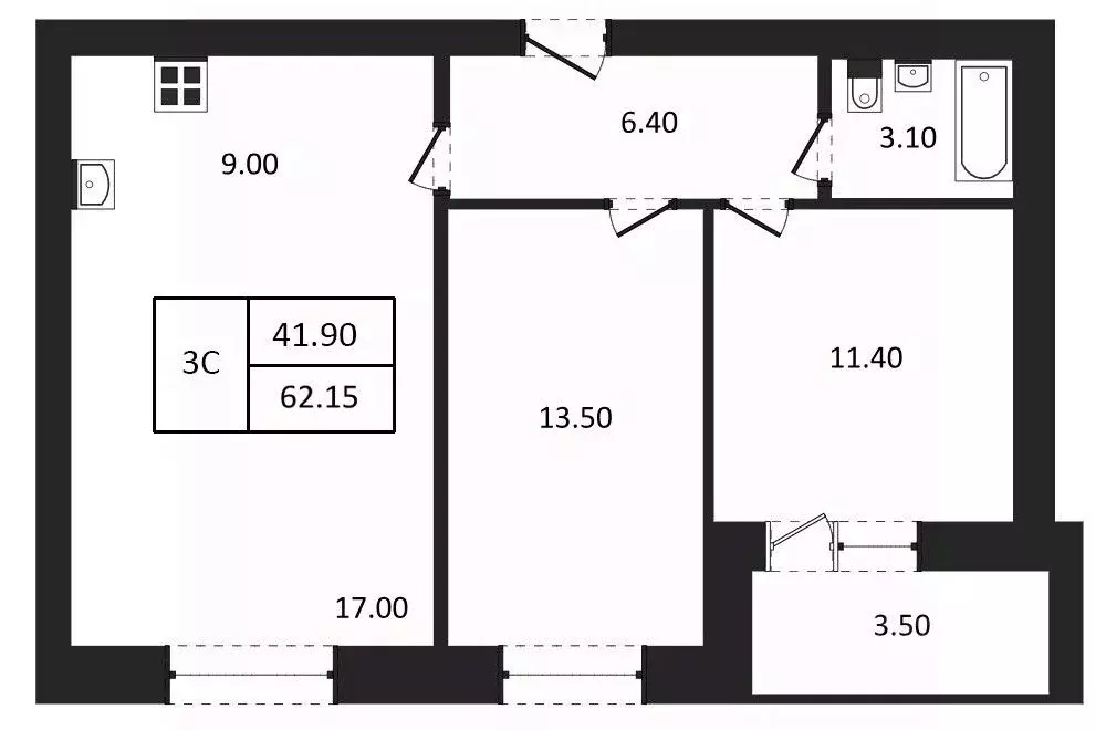 3-к кв. Новосибирская область, Новосибирск  (62.15 м) - Фото 1