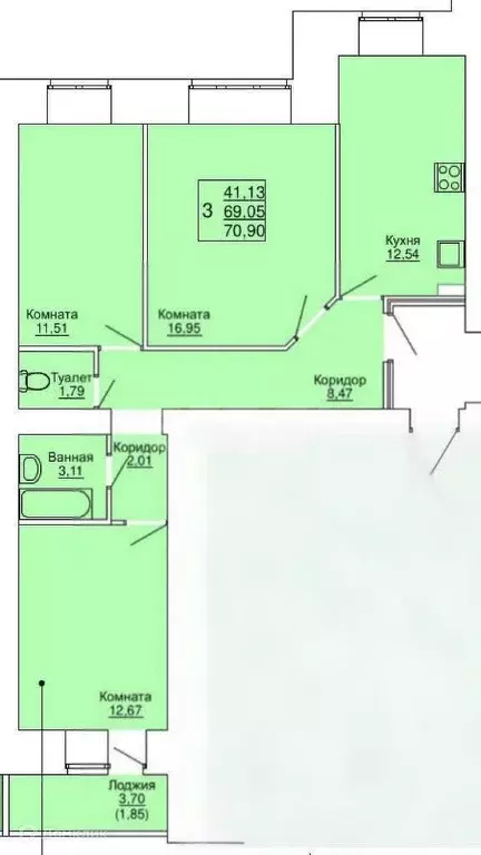 Продаётся 3-к квартира, 70.9 м - Фото 0