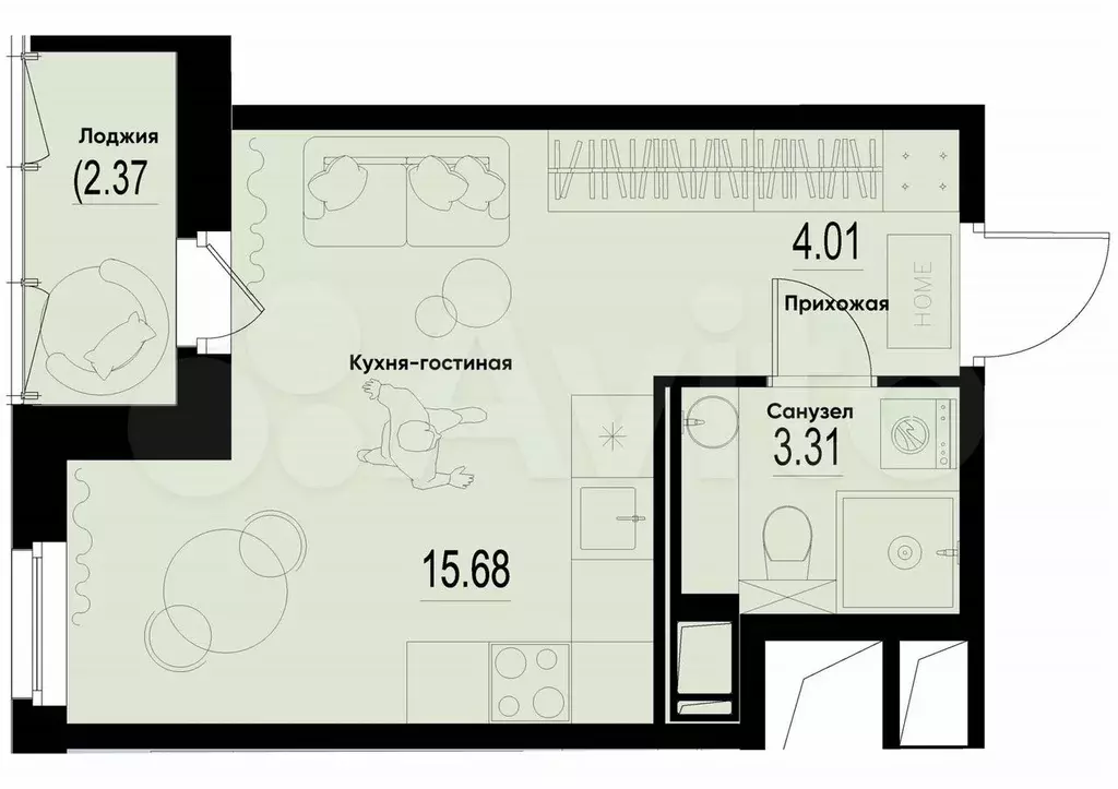 Квартира-студия, 24,2 м, 4/12 эт. - Фото 0