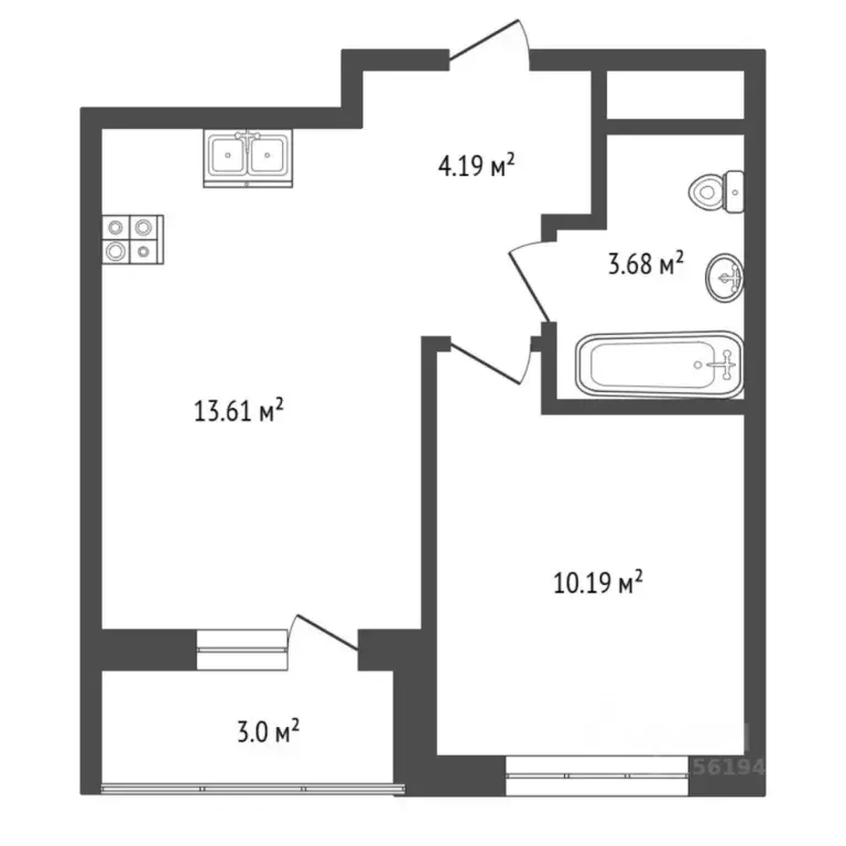 1-к кв. Ленинградская область, Всеволожский район, пос. Бугры ул. ... - Фото 2