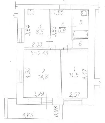 2-к кв. Кемеровская область, Новокузнецк ул. Челюскина, 41А (46.7 м) - Фото 2