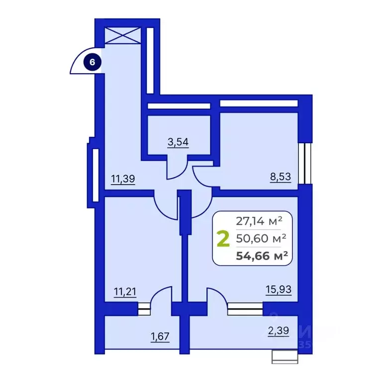 2-к кв. Башкортостан, Уфа Йондоз мкр,  (54.66 м) - Фото 1