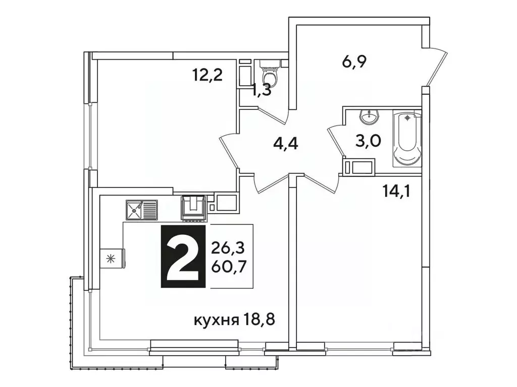 2-к кв. Краснодарский край, Краснодар ул. Ивана Беличенко, 86 (61.2 м) - Фото 1