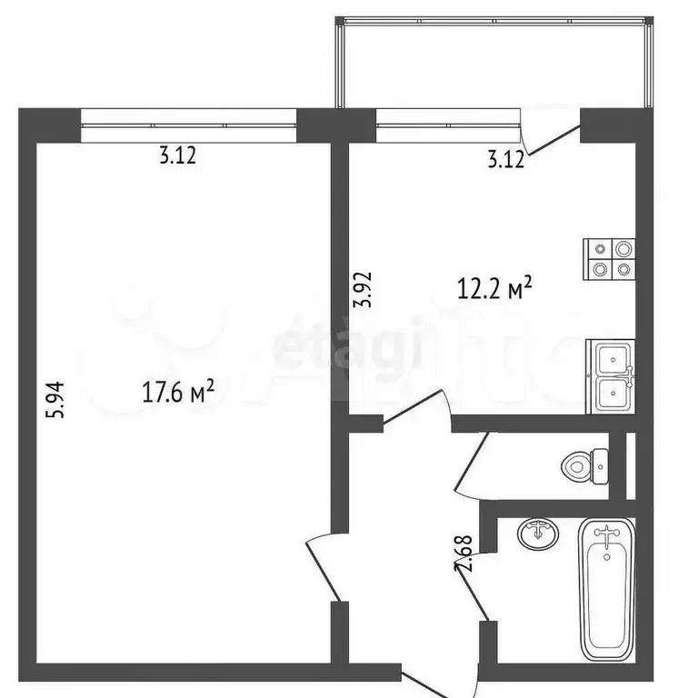 1-к. квартира, 35,1 м, 5/9 эт. - Фото 0