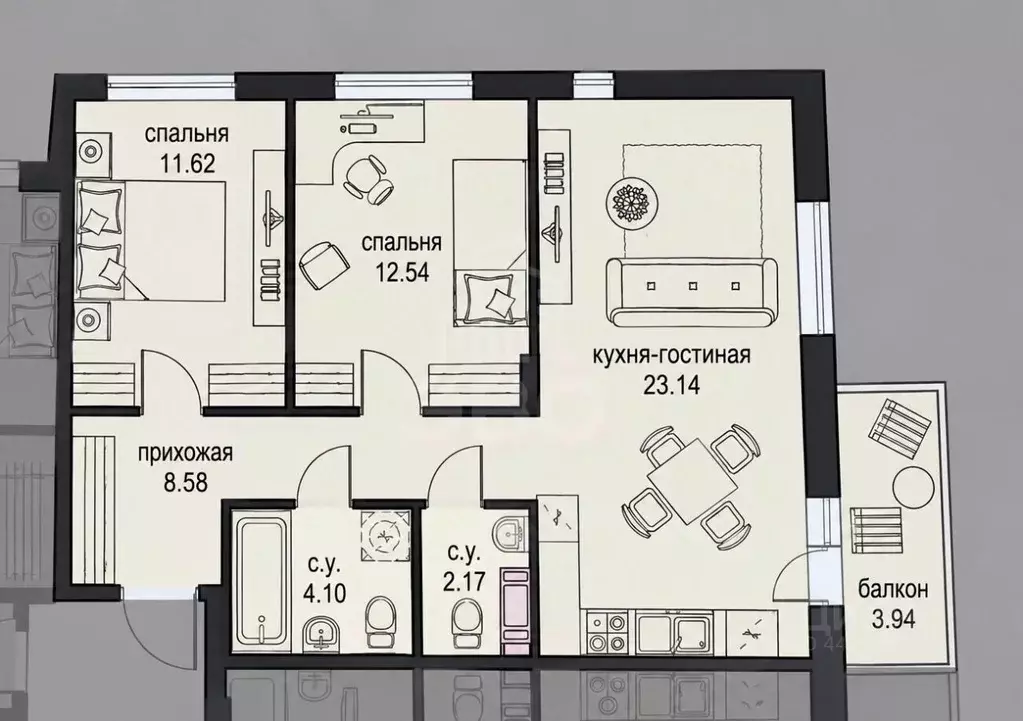 2-к кв. Ленинградская область, Мурино Всеволожский район, бул. ... - Фото 2