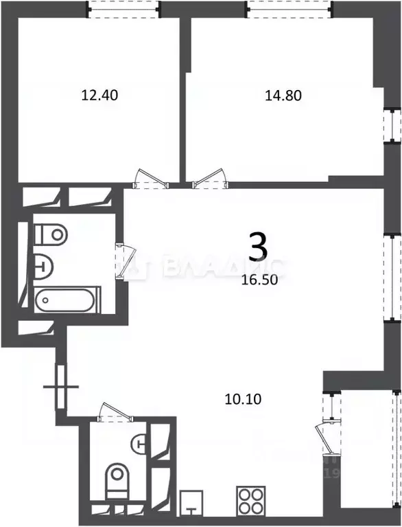 3-к кв. Москва Кусковская ул., 12/1 (69.1 м) - Фото 2