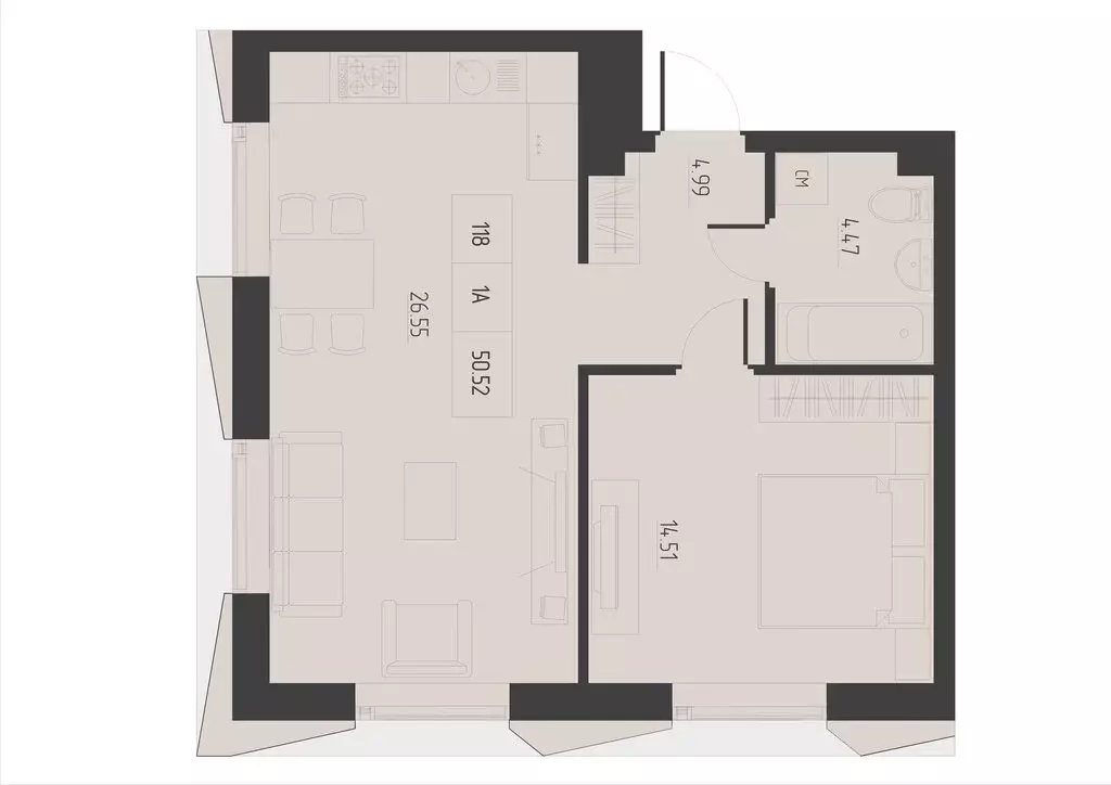 1-комнатная квартира: Казань, ЖК Академик (50.52 м) - Фото 0