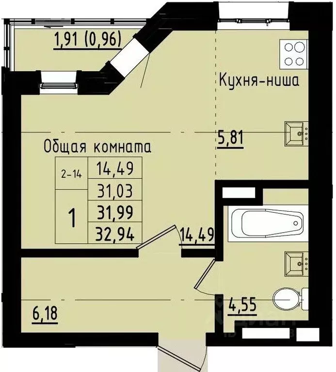 1-к кв. Саха (Якутия), Покровск ул. Орджоникидзе, 68 (31.99 м) - Фото 0