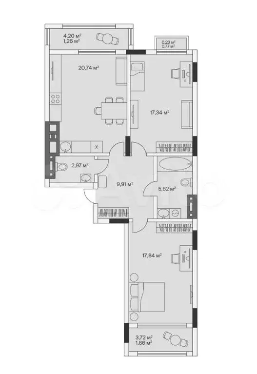2-к. квартира, 77,9 м, 2/7 эт. - Фото 1
