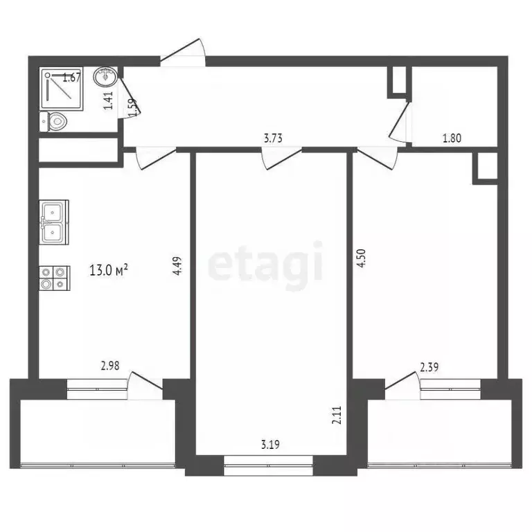 2-к кв. Ростовская область, Ростов-на-Дону ул. Шеболдаева, 95с1 (59.1 ... - Фото 1