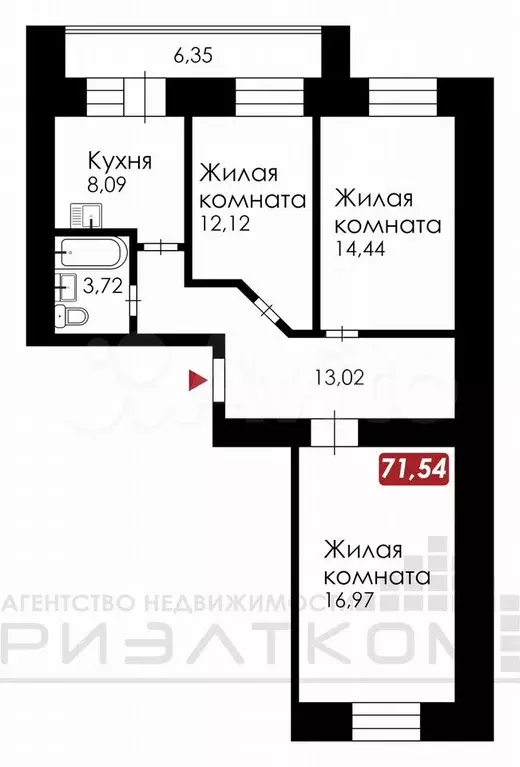 3-к. квартира, 72 м, 2/14 эт. - Фото 0