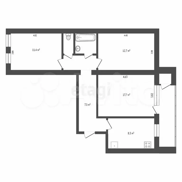 3-к. квартира, 65 м, 4/10 эт. - Фото 0