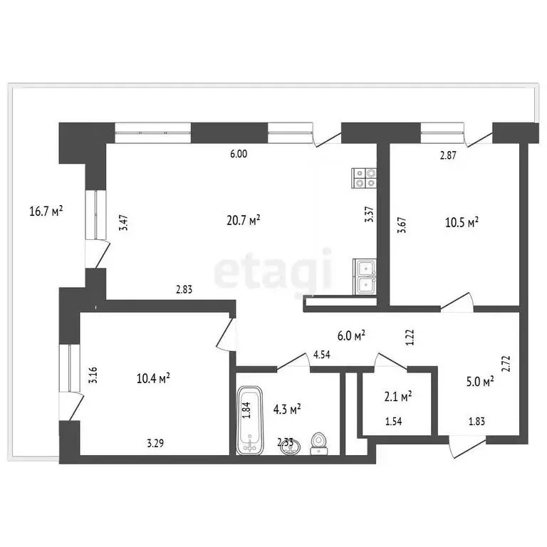 2-комнатная квартира: Тюмень, Причальная улица, 5 (75 м) - Фото 1