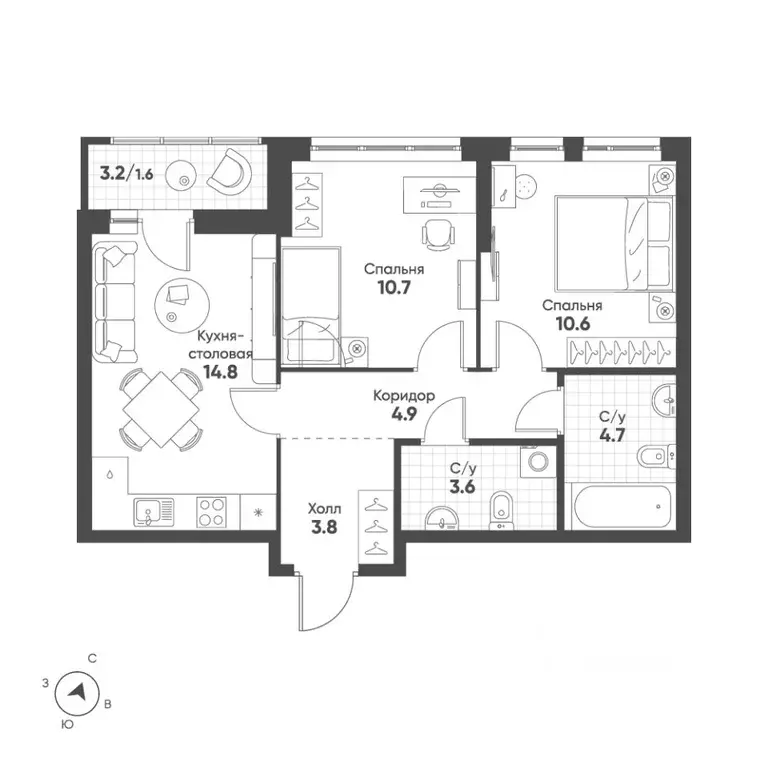 2-к кв. Свердловская область, Екатеринбург Солнечный жилрайон,  (54.7 ... - Фото 1