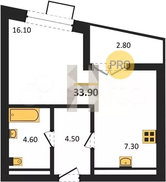 Квартира-студия, 33,9 м, 14/15 эт. - Фото 0