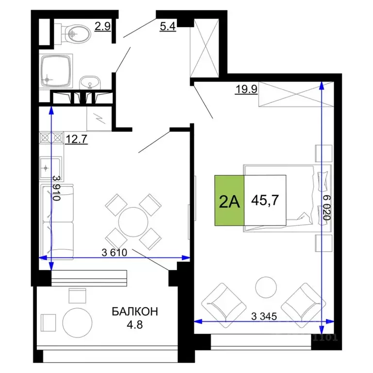 2-к кв. Краснодарский край, Анапа проезд Сосновый (45.7 м) - Фото 0
