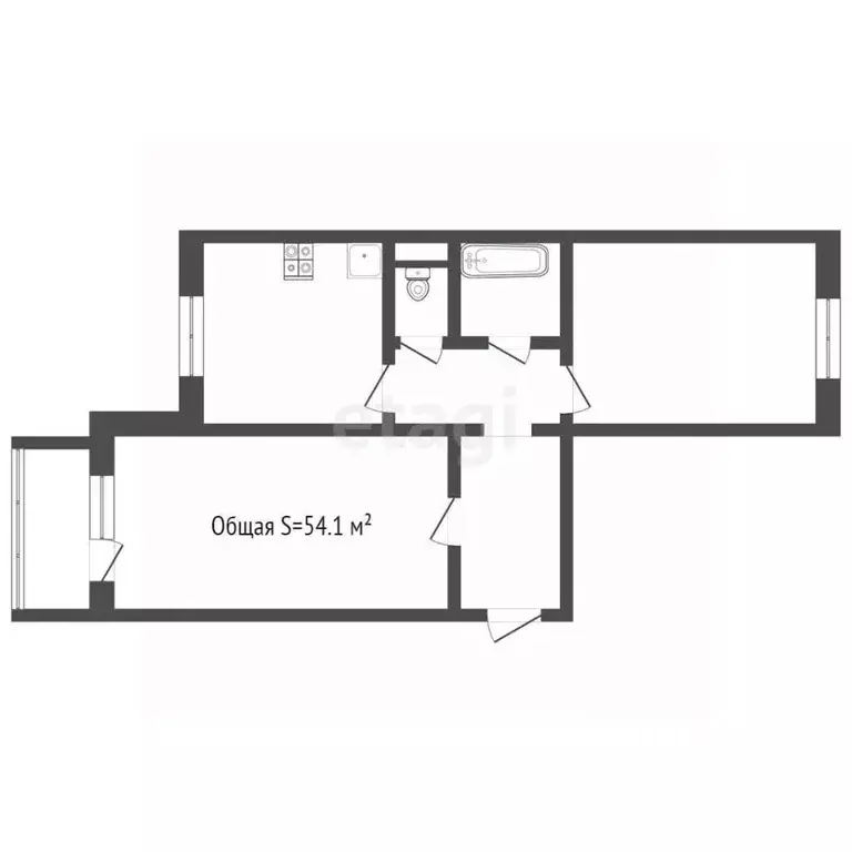 2-к кв. Кемеровская область, Юрга ул. Тургенева, 43 (54.1 м) - Фото 1