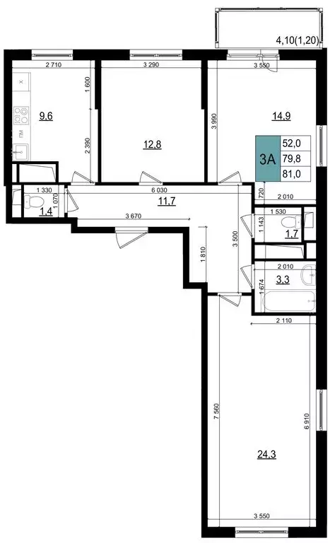 3-комнатная квартира: Одинцово, улица Бзри, к23 (81 м) - Фото 0