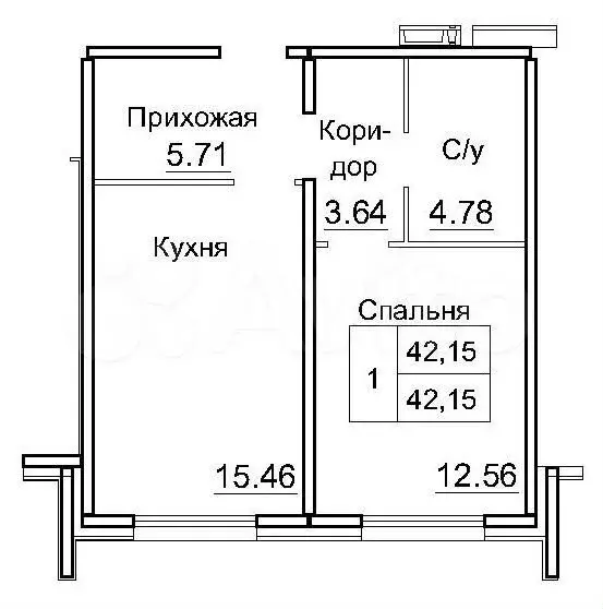 1-к. квартира, 42,2м, 1/10эт. - Фото 0