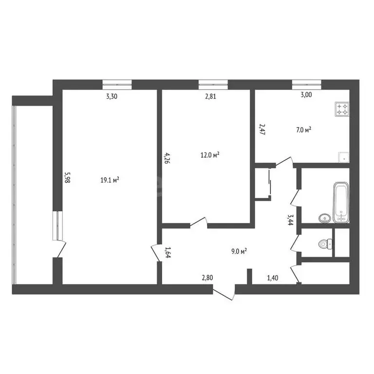 2-комнатная квартира: Благовещенск, Студенческая улица, 25/1 (53.8 м) - Фото 0