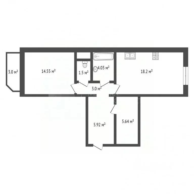 1-к кв. Тюменская область, Тюмень ул. Валентины Трофимовой, 4 (54.0 м) - Фото 2