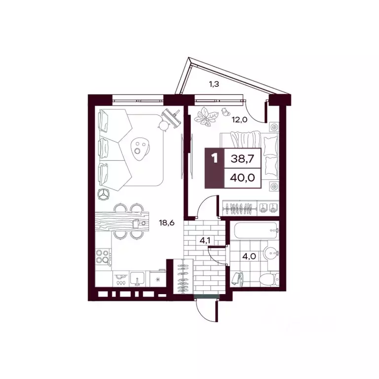 1-к кв. Тюменская область, Тюменский муниципальный округ, д. Дударева ... - Фото 1